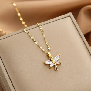 Elegant Gold Necklace with Zircon Accents – Adjustable Dainty Jewelry for Women