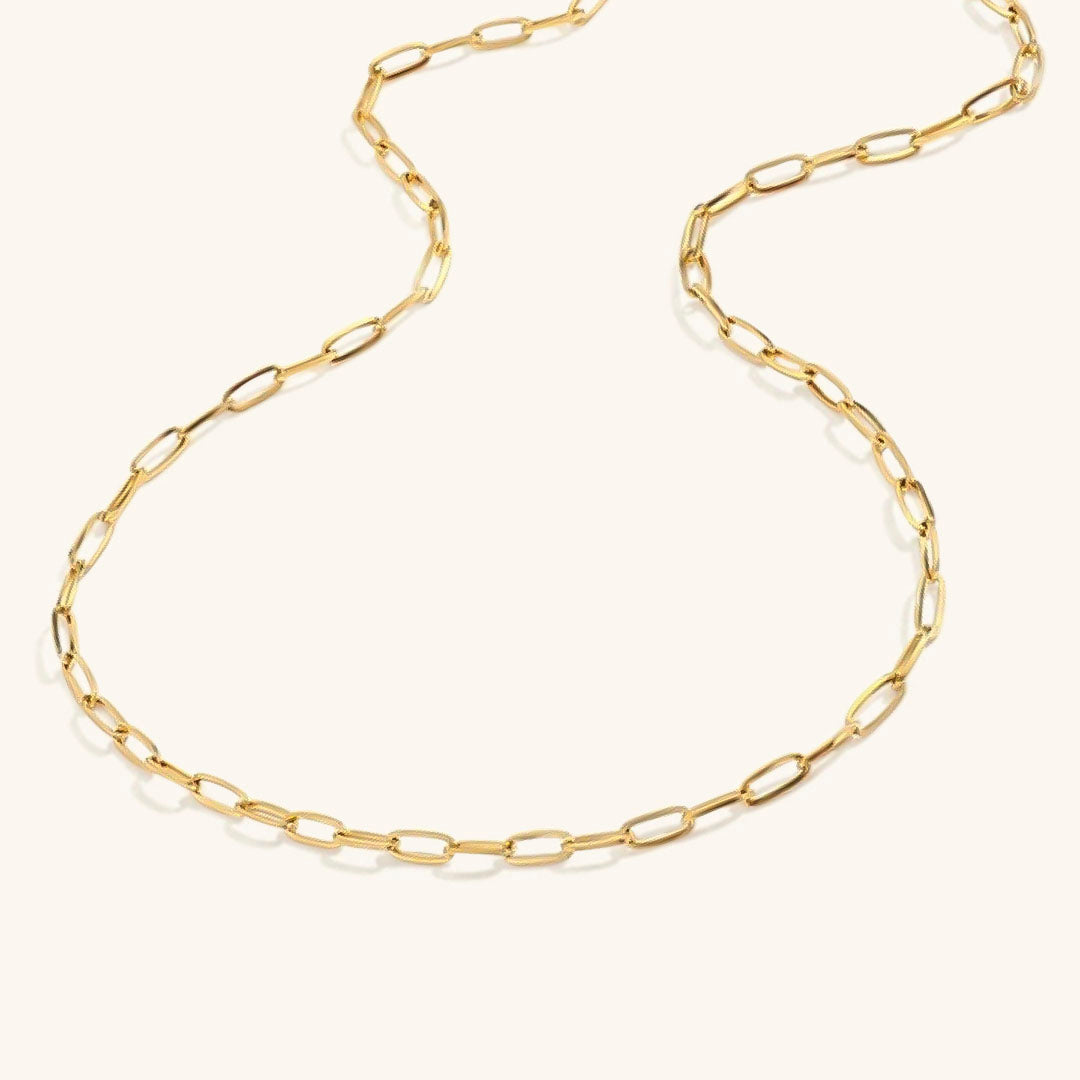 Elegant Gold Paperclip Chain Necklace – 14k Gold-Plated Stainless Steel, 17 Inches with Extension, Hypoallergenic Design