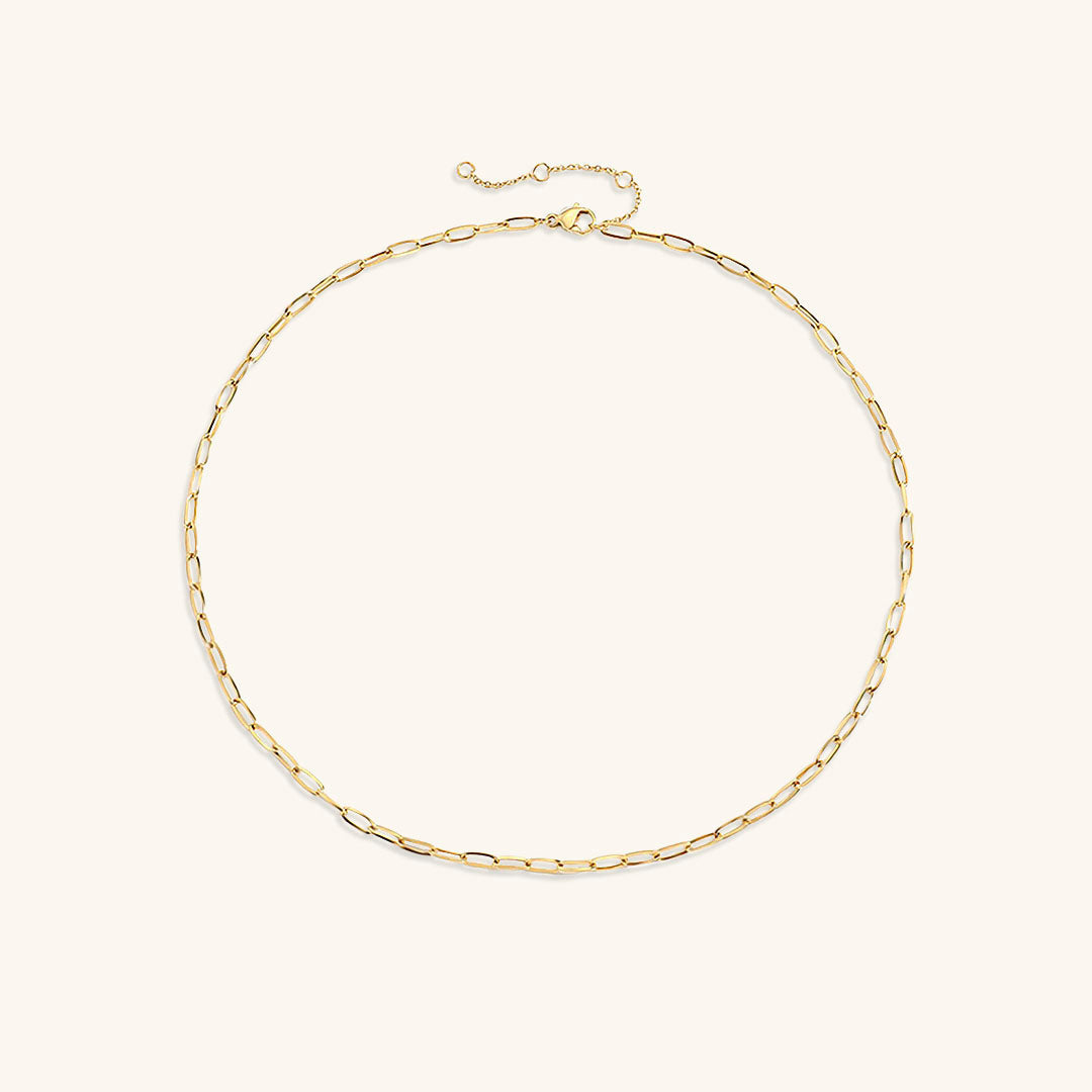 Elegant Gold Paperclip Chain Necklace – 14k Gold-Plated Stainless Steel, 17 Inches with Extension, Hypoallergenic Design