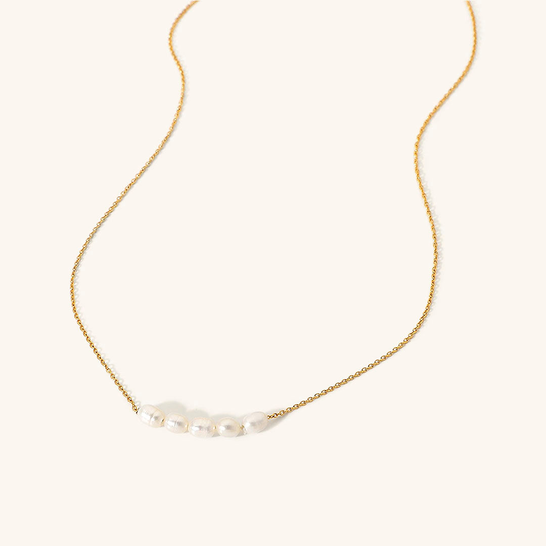 Elegant Gold Pearl Necklace – 18k Gold Plated Freshwater Pearls, Hypoallergenic Design for Women, 16-Inch Length with Extension