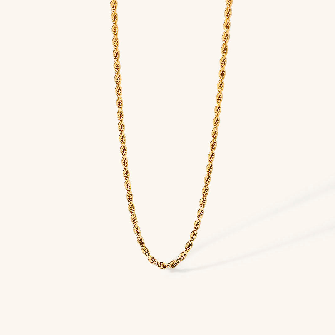 Elegant Gold Rope Chain Necklace - 18k Stainless Steel-Plated, Hypoallergenic, 16-Inch with Extension for Women