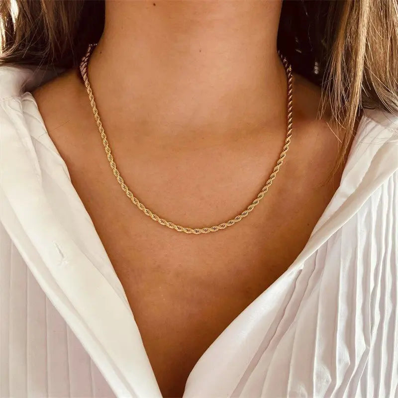 Elegant Gold Rope Chain Necklace - 18k Stainless Steel-Plated, Hypoallergenic, 16-Inch with Extension for Women