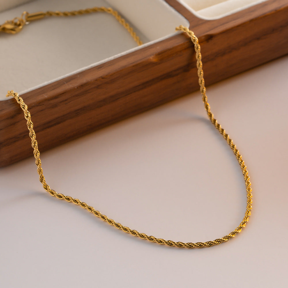 Elegant Gold Rope Chain Necklace - 18k Stainless Steel-Plated, Hypoallergenic, 16-Inch with Extension for Women