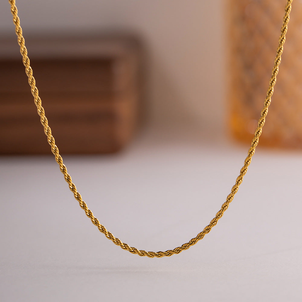 Elegant Gold Rope Chain Necklace - 18k Stainless Steel-Plated, Hypoallergenic, 16-Inch with Extension for Women