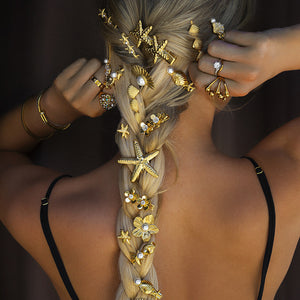Elegant Gold Seashell Hair Clip with Freshwater Pearl and Starfish Design – Hypoallergenic and Waterproof
