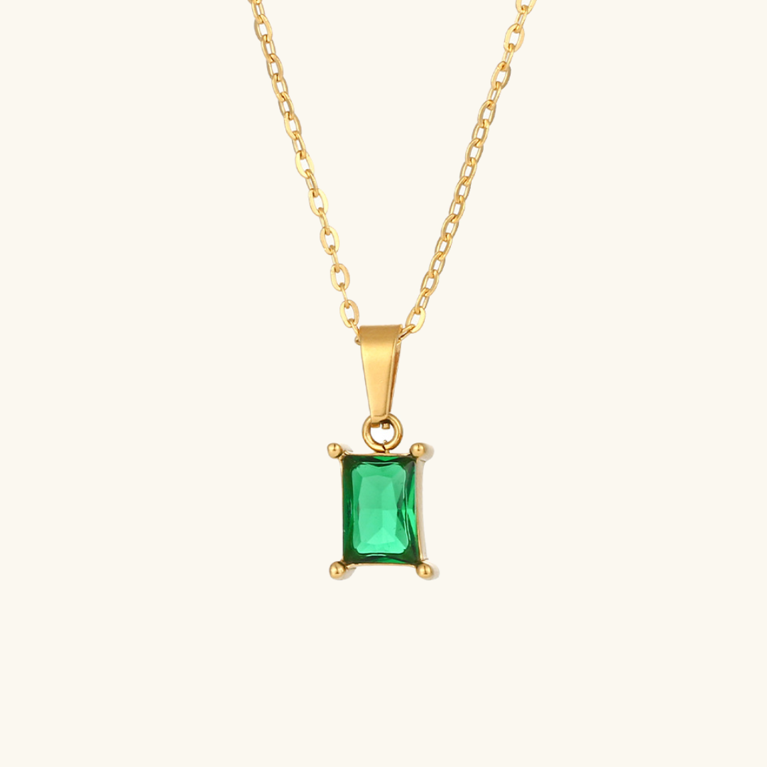 Elegant Green Necklace with 18k Gold Plating, Diamond Simulants, Waterproof, Hypoallergenic - 16 Inch