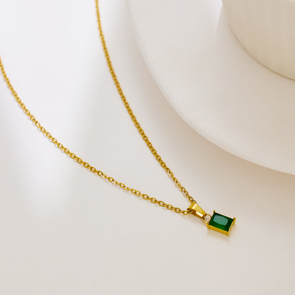 Elegant Green Necklace with 18k Gold Plating, Diamond Simulants, Waterproof, Hypoallergenic - 16 Inch