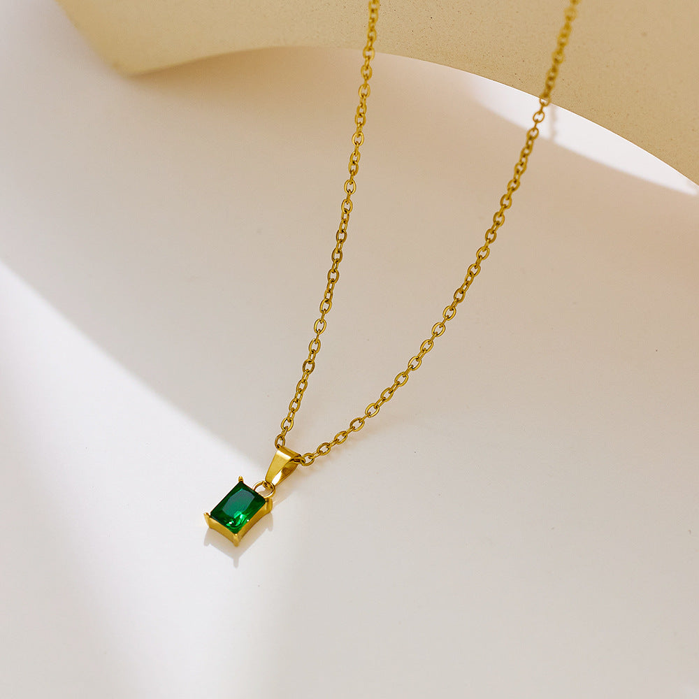 Elegant Green Necklace with 18k Gold Plating, Diamond Simulants, Waterproof, Hypoallergenic - 16 Inch
