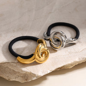 Elegant Knotted Pony Cuff Hair Accessory in Polished Gold – Waterproof Hypoallergenic Stainless Steel Design
