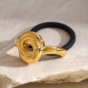 Elegant Knotted Pony Cuff Hair Accessory in Polished Gold – Waterproof Hypoallergenic Stainless Steel Design