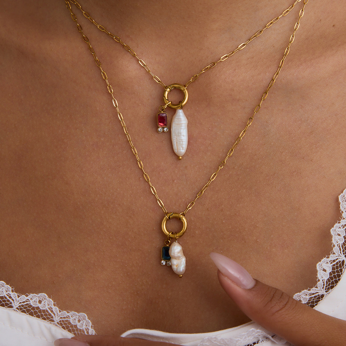 Elegant Pearl Necklace with Birthstone Pendant – Hypoallergenic 18k Gold-Plated Jewelry