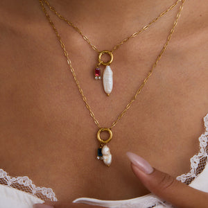 Elegant Pearl Necklace with Birthstone Pendant – Hypoallergenic 18k Gold-Plated Jewelry