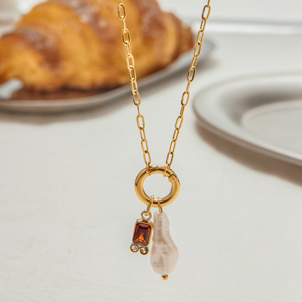 Elegant Pearl Necklace with Birthstone Pendant – Hypoallergenic 18k Gold-Plated Jewelry
