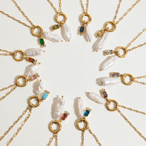 Elegant Pearl Necklace with Birthstone Pendant – Hypoallergenic 18k Gold-Plated Jewelry