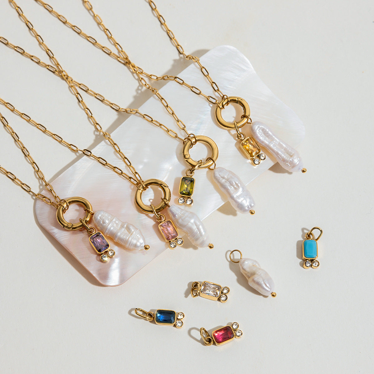 Elegant Pearl Necklace with Birthstone Pendant – Hypoallergenic 18k Gold-Plated Jewelry