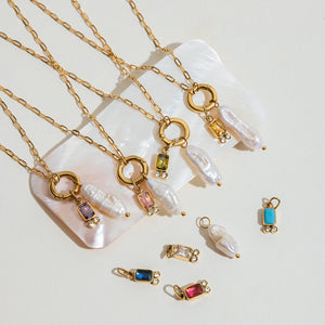 Elegant Pearl Necklace with Birthstone Pendant – Hypoallergenic 18k Gold-Plated Jewelry