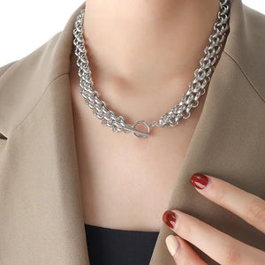 Elegant Rice Bead Jewelry Set for Women – Gold and Silver Necklace and Bracelet with Circle Clasp Closure