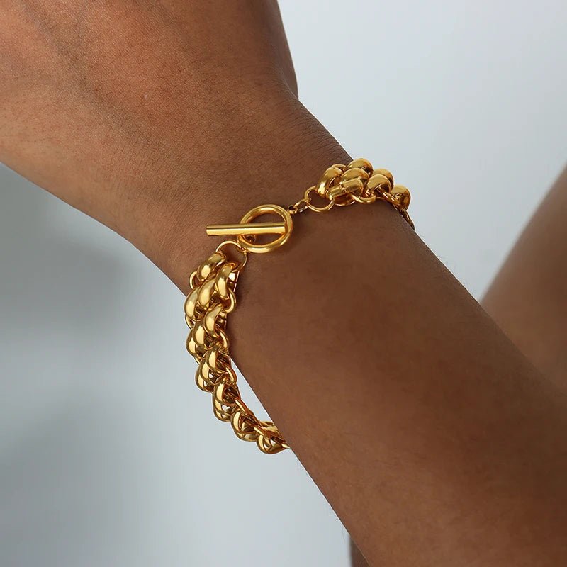 Elegant Rice Bead Jewelry Set for Women – Gold and Silver Necklace and Bracelet with Circle Clasp Closure