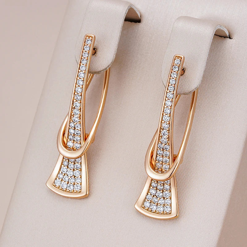 Elegant Rose Gold Layered Earrings for Women with Diamond Accents – Timeless Jewelry