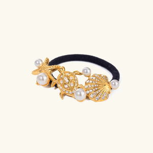 Elegant Waterproof Pony Cuff with 18k Gold Starfish and Freshwater Pearls