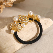 Load image into Gallery viewer, Elegant Waterproof Pony Cuff with 18k Gold Starfish and Freshwater Pearls

