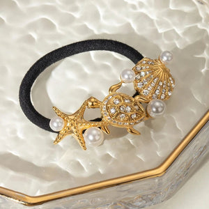 Elegant Waterproof Pony Cuff with 18k Gold Starfish and Freshwater Pearls