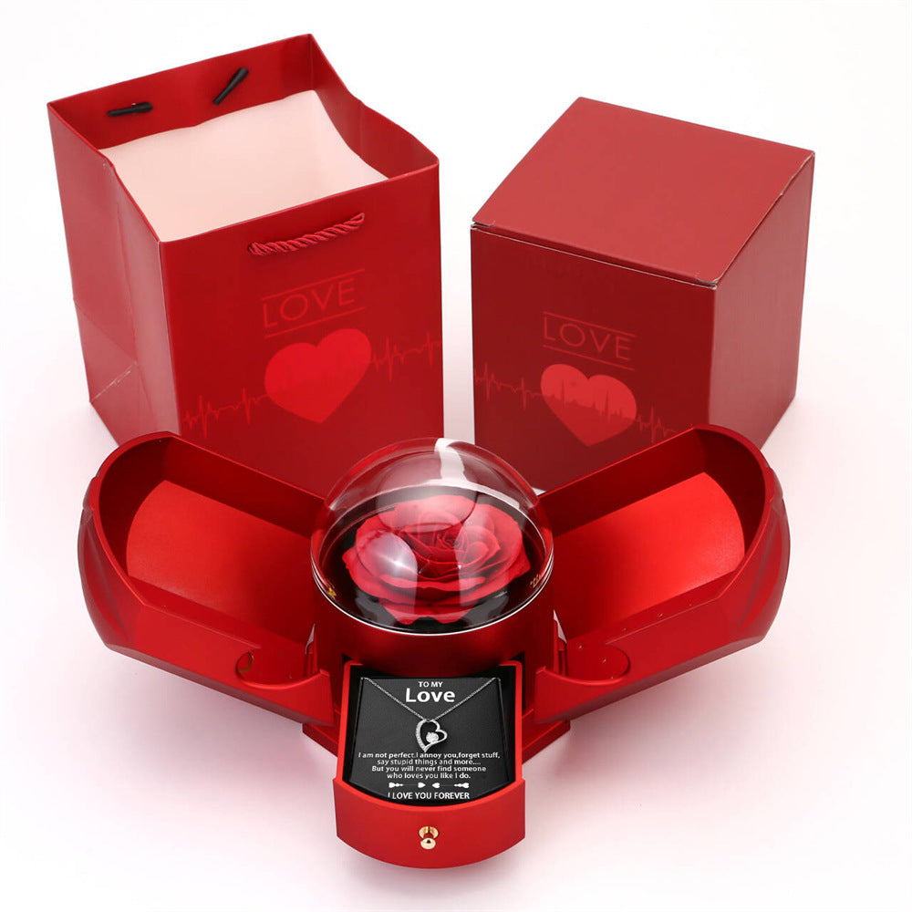Eternal Rose Gift Box with Diamond Heart Necklace – Romantic Keepsake Gift Set for Her