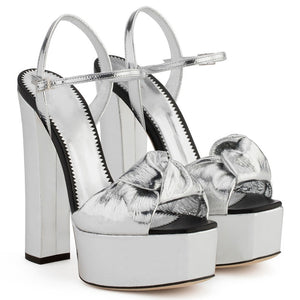 Oversized Silver Platform Thick High Heels Sandals, Dinner Shoes, Wedding Shoes, Fashion Shoes