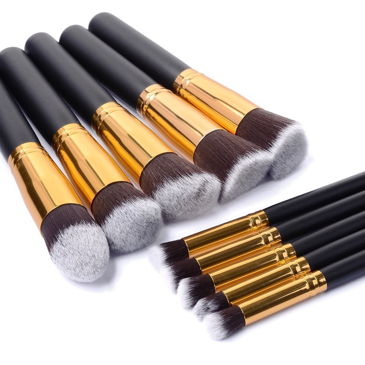 10 Pcs Silver/Golden Makeup Brushes Set.