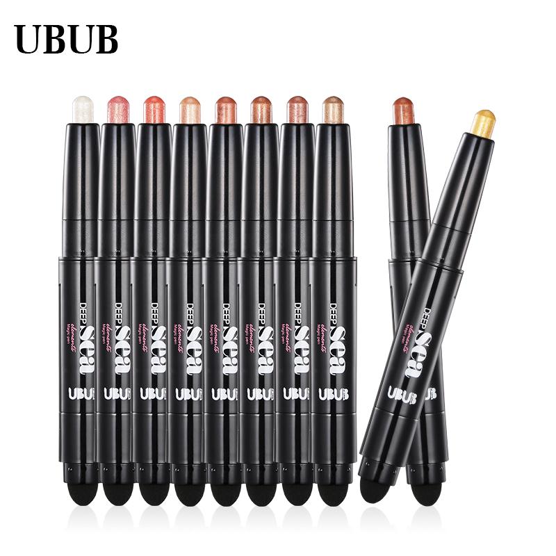 UBUB Eye Pencil Eyeshadow Silkworm Pen Velvet Shimmer Earth Double Color Eye Shadow Cream Glitter Makeup Palette Cosmetics