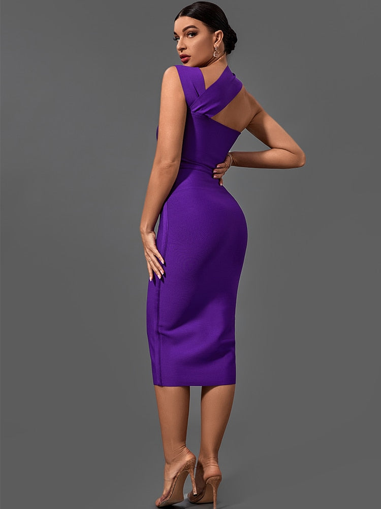 Bandage Dresses for Women  Purple Bodycon Dress Evening Party Elegant Sexy Cut Out Midi Birthday Club Outfit Summer New