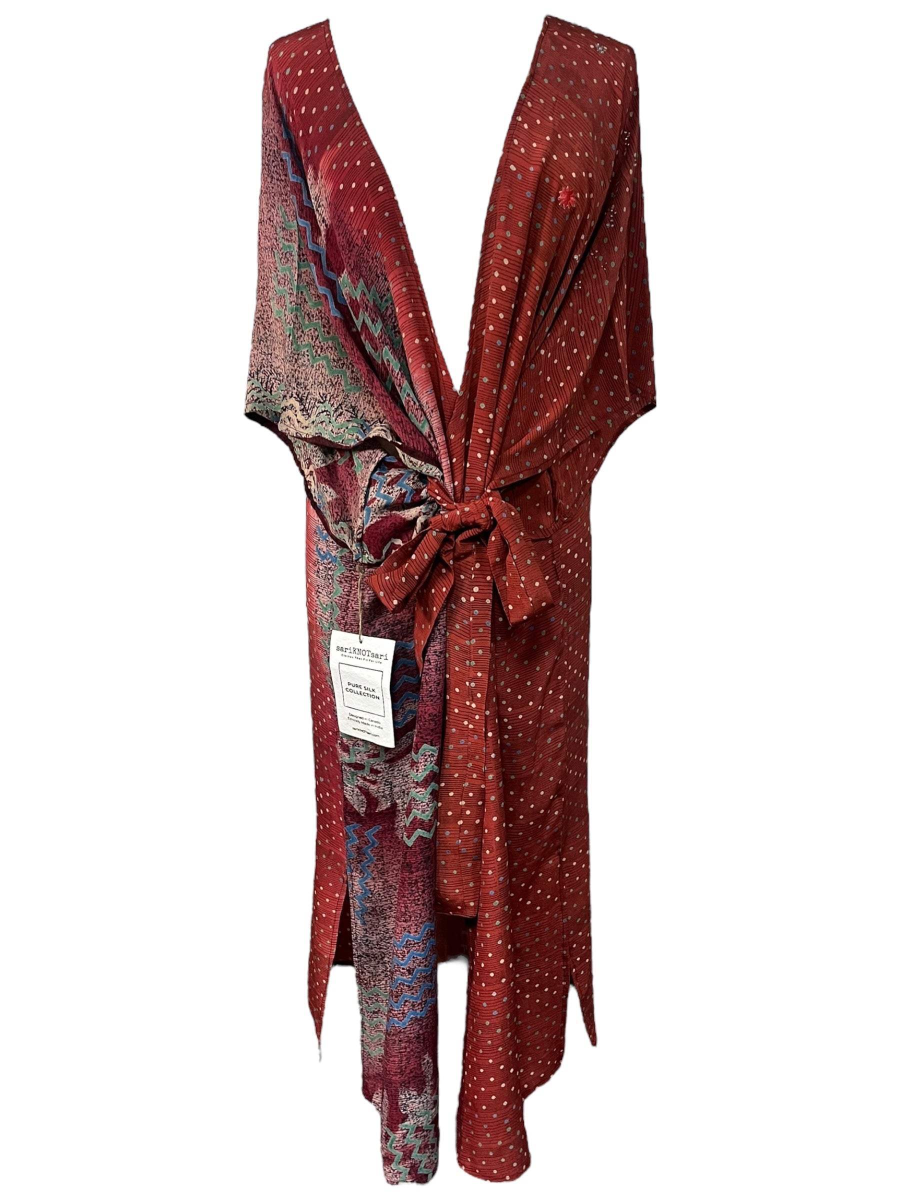 FINAL SALE PRC5744 Avatar Long Pure Silk Kimono Sleeved Duster with Belt