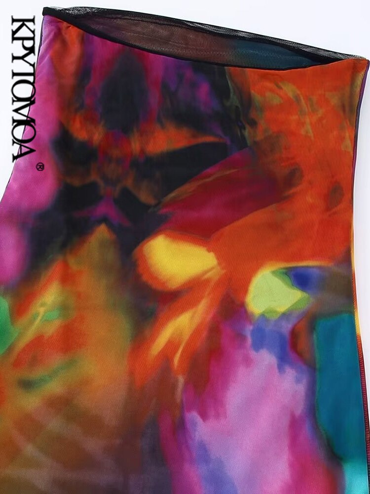 Women Fashion With Lining Printed Tulle Midi Dress Vintage Strapless Straight Neck Female Dresses Vestidos Mujer