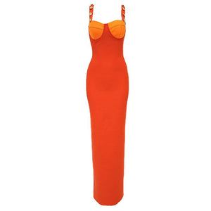 JUNE LIPS The Latest  Fashion Designer Sexy Orange Long Maxi Bandage  Dress Party Evening Dresses Wholesale Dropship