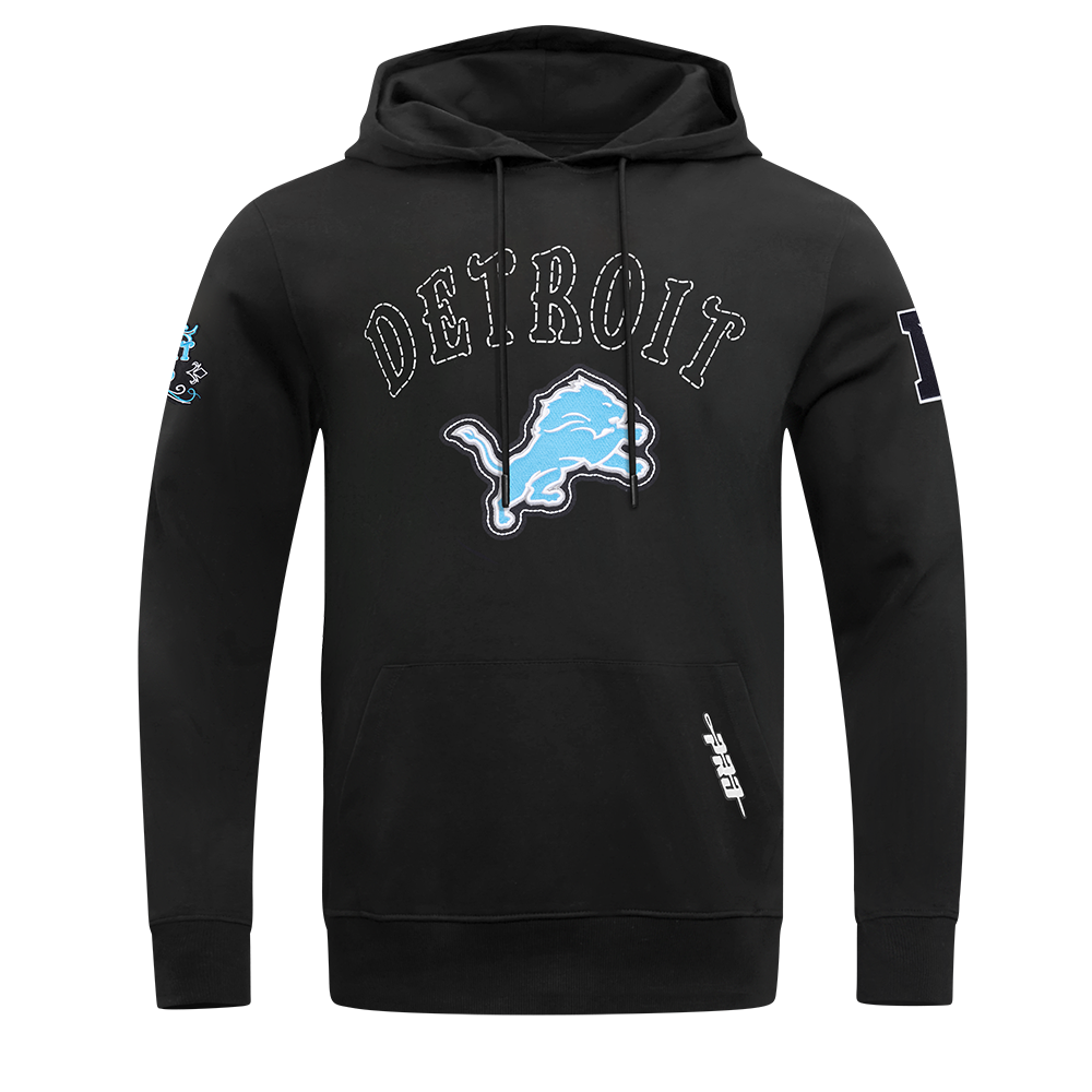 NFL DETROIT LIONS REBEL ATHLETICS MEN'S FLEECE PULL OVER HOODIE FDL5411041-BLK