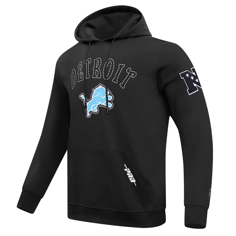 NFL DETROIT LIONS REBEL ATHLETICS MEN'S FLEECE PULL OVER HOODIE FDL5411041-BLK