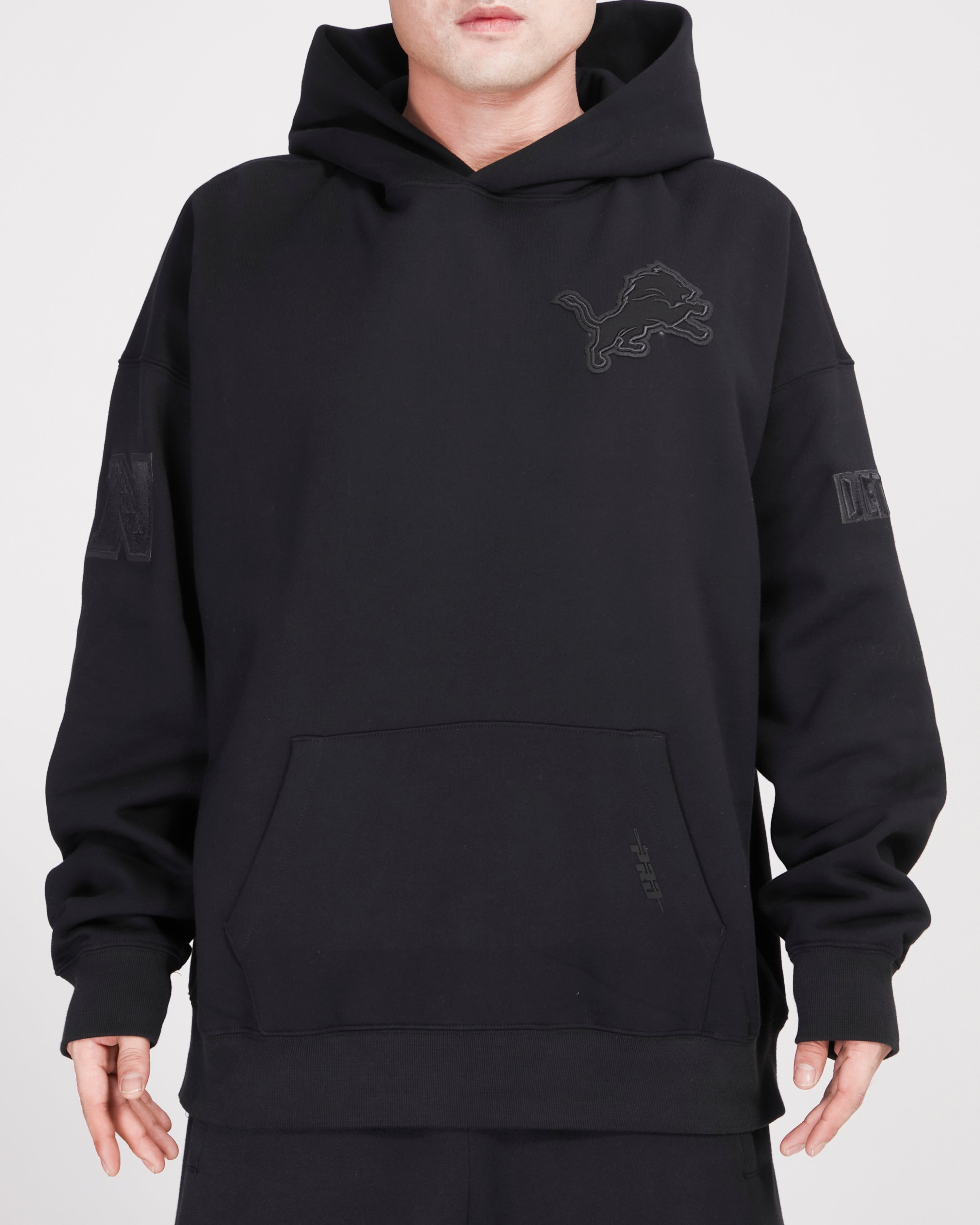 NFL DETROIT LIONS NEUTRAL DROP SHOULDER MEN'S PULLOVER HOODIE FDL545308-BLK
