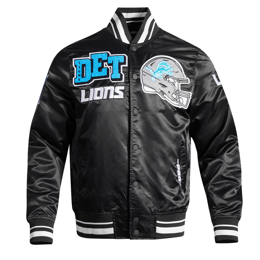 NFL DETROIT LIONS MASHUP MEN'S RIB SATIN JACKET FDL6410476-BLK