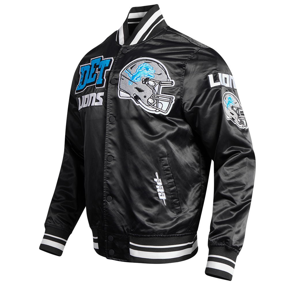 NFL DETROIT LIONS MASHUP MEN'S RIB SATIN JACKET FDL6410476-BLK