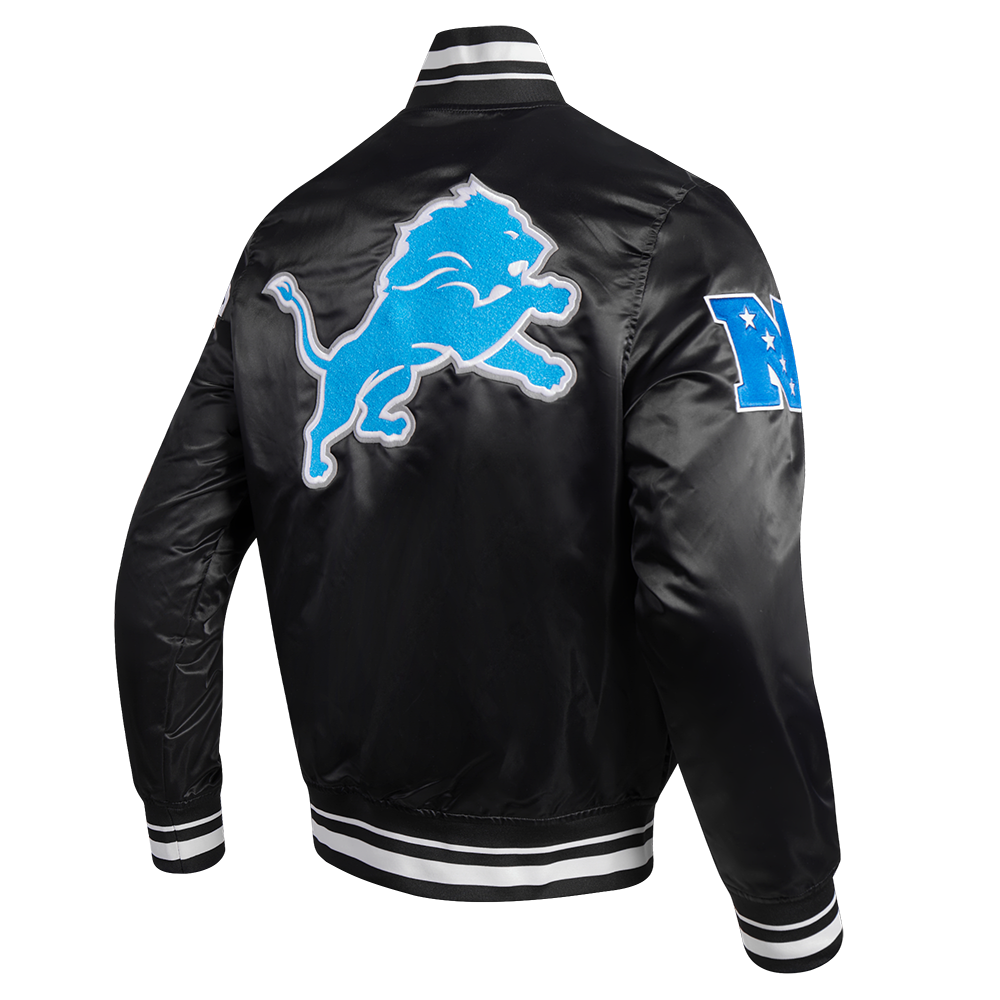 NFL DETROIT LIONS MASHUP MEN'S RIB SATIN JACKET FDL6410476-BLK