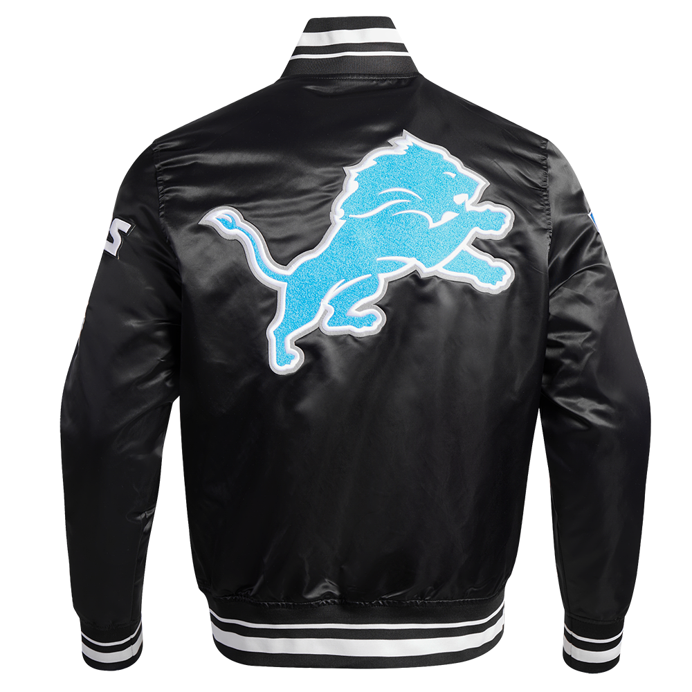 NFL DETROIT LIONS MASHUP MEN'S RIB SATIN JACKET FDL6410476-BLK
