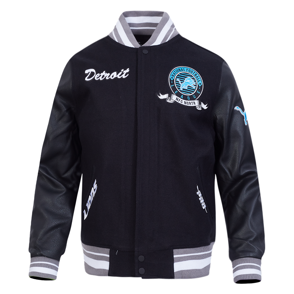 NFL DETROIT LIONS TEAM BADGE MEN'S RIB WOOL VARSITY JACKET FDL6411051-BGY