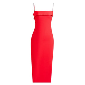 JUNE LIPS Sexy Women's Bandage Dress  Red tight V-neck Spaghetti Club Celebrity Midi Party Dress Women's Birthday Dress