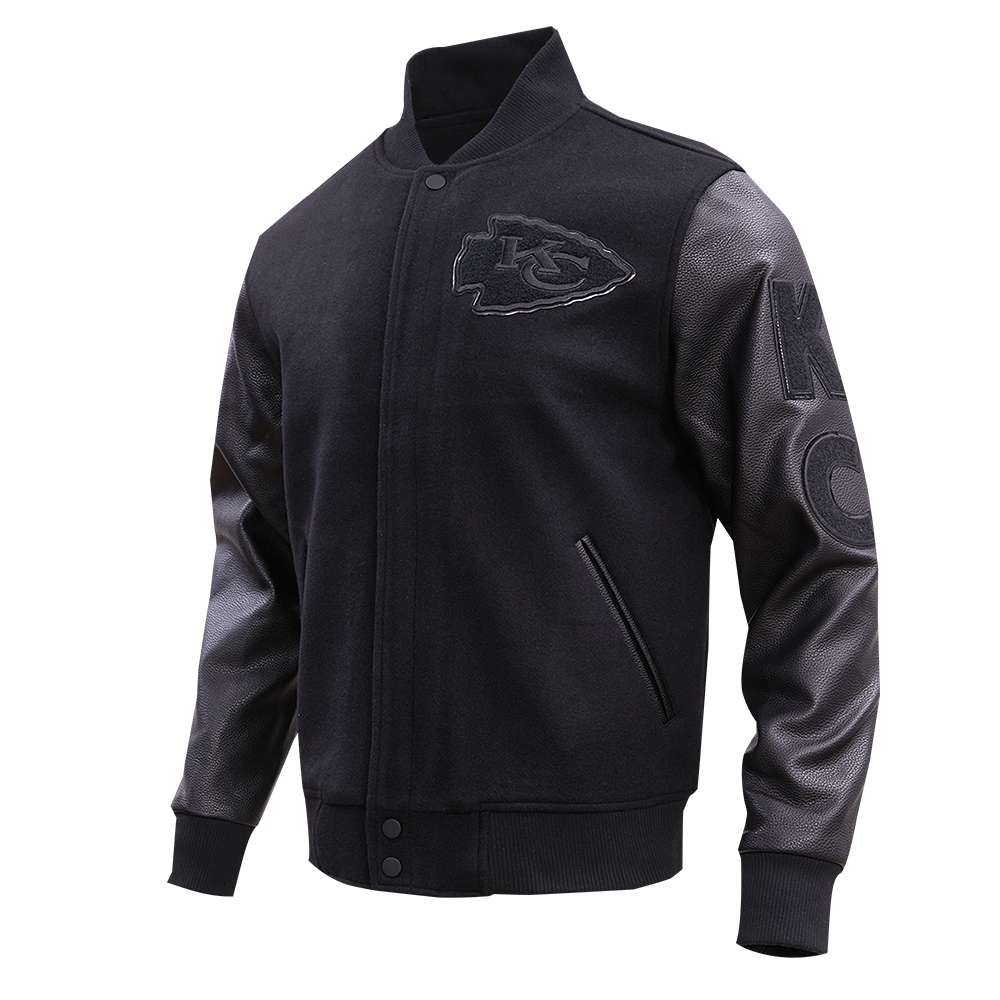 NFL KANSAS CITY CHIEFS TRIPLE BLACK WOOL MEN'S VARSITY JACKET FKC6410203-3BK
