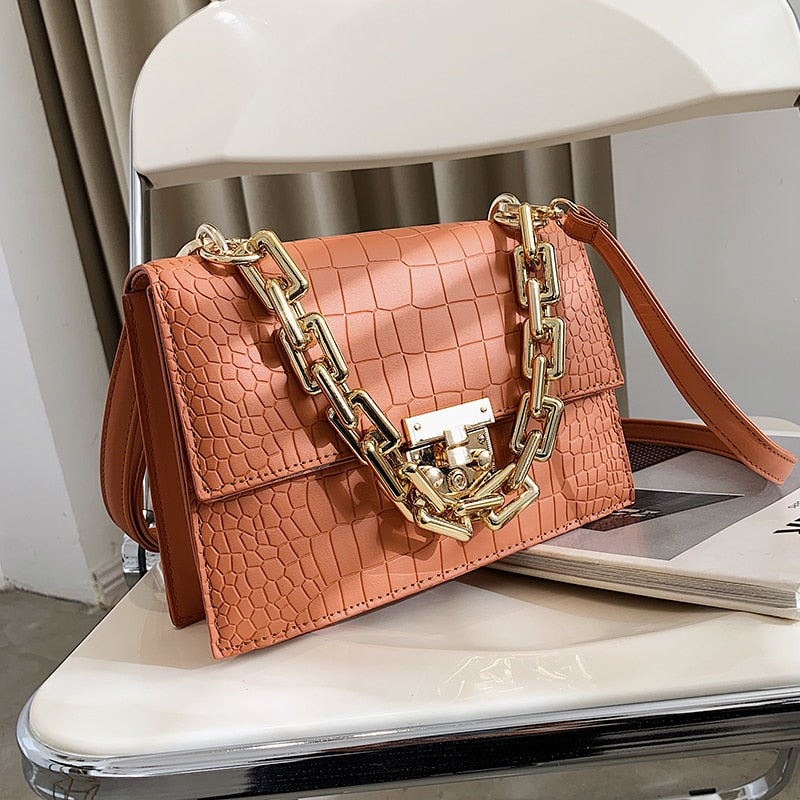 Chain Strap Leather Handbag