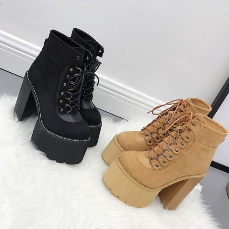 Block Heel Platform Boots