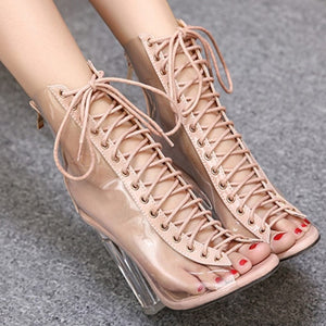 Lace Up Transparent Block Heels