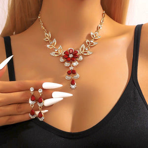 Floral Black and Gold Diamond Necklace and Earring Set – Elegant Jewelry Collection