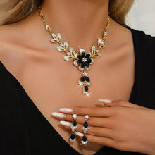 Load image into Gallery viewer, Floral Black and Gold Diamond Necklace and Earring Set – Elegant Jewelry Collection
