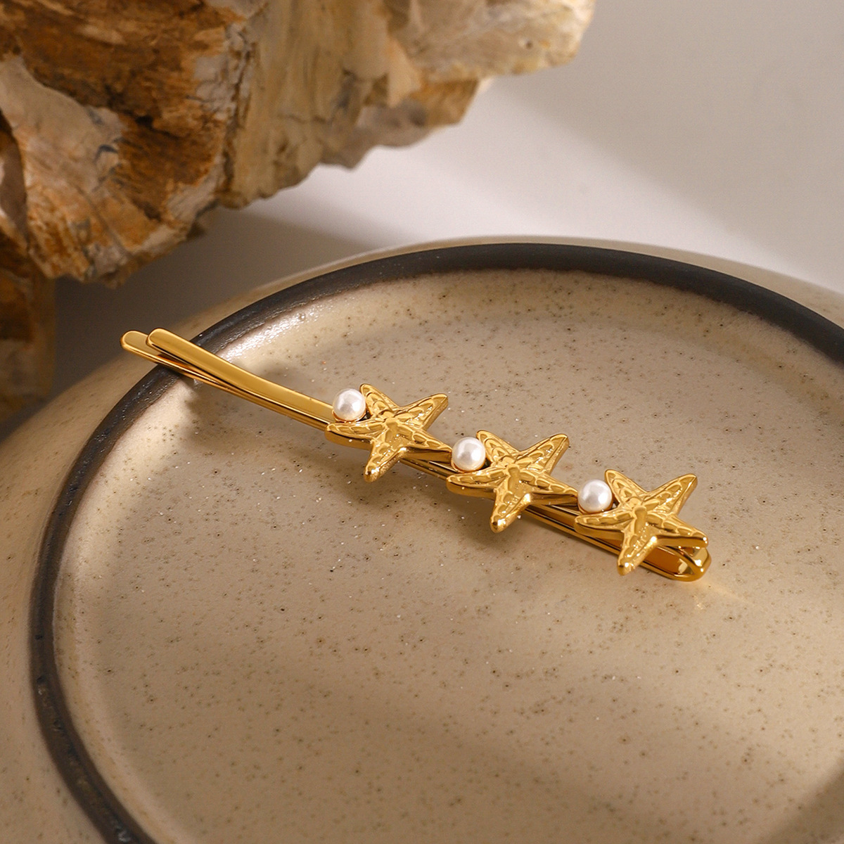 Freshwater Pearl Hair Pin with Starfish Design – Hypoallergenic, Waterproof, 60mm Length
